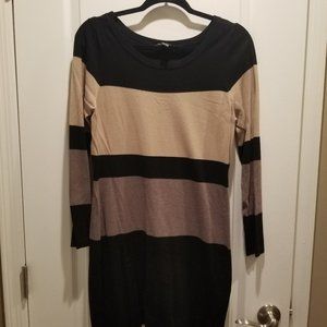 INC Women's Long Sleeve Sweater Dress in Black and Tan in XL